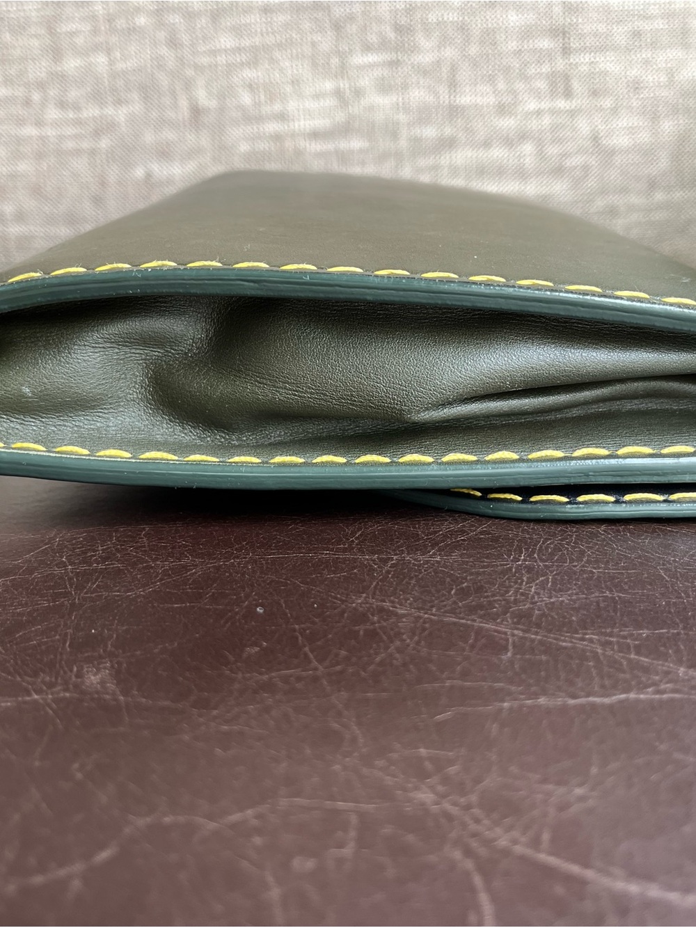 Celine Green Leather Clutch with Gold Button - Picture 5 of 13